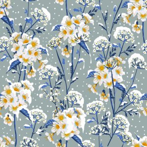 Mönstrad Trikå 150 cm - Snöblomma grå Mönstrad Trikå 150 cm - Snöblomma grå
