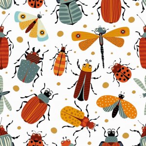 Mönstrad Trikå 150 cm - Bugs Vit Mönstrad Trikå 150 cm - Bugs Vit