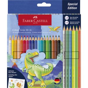 Färgpennset - Faber-Castell - Redline CP Colour Grip - Dinosaurie 18+6 Färgpennset - Faber-Castell - Redline CP Colour Grip - Dinosaurie 18+6